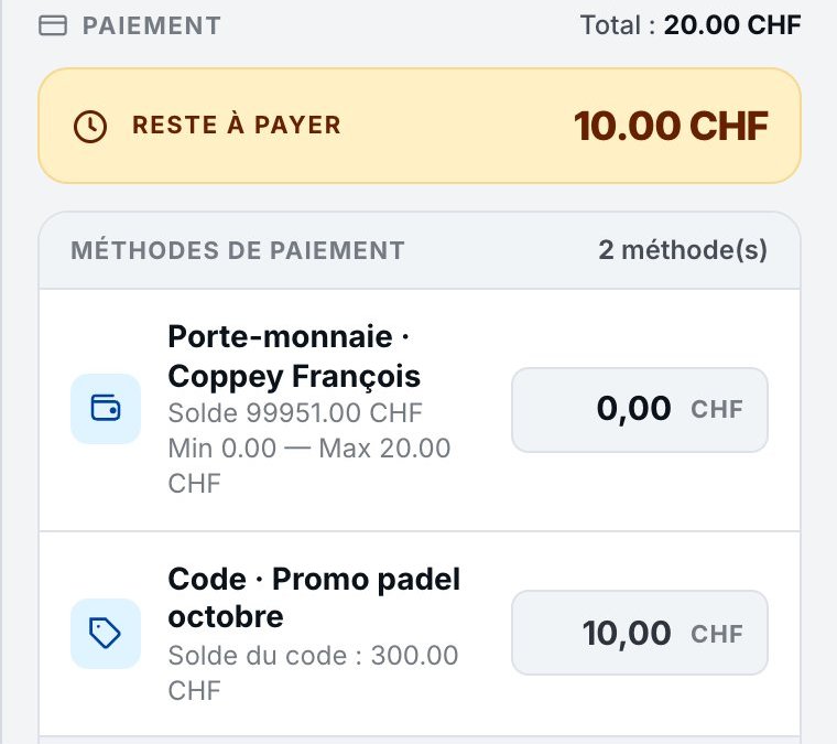 Code de réduction appliqué : le reste à payer diminue